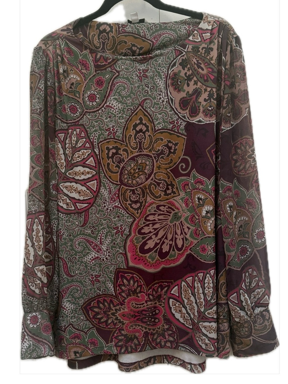 NEXT UK Burgundy and Olive Paisley-Print Long Sleeve Top